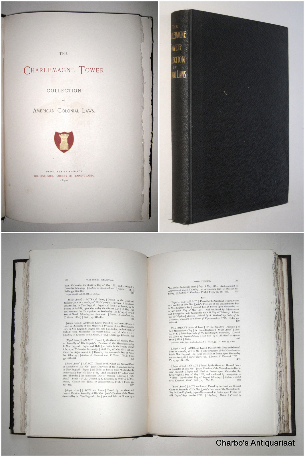 TOWER, CH., -  The Charlemagne Tower collection of American  colonial laws.