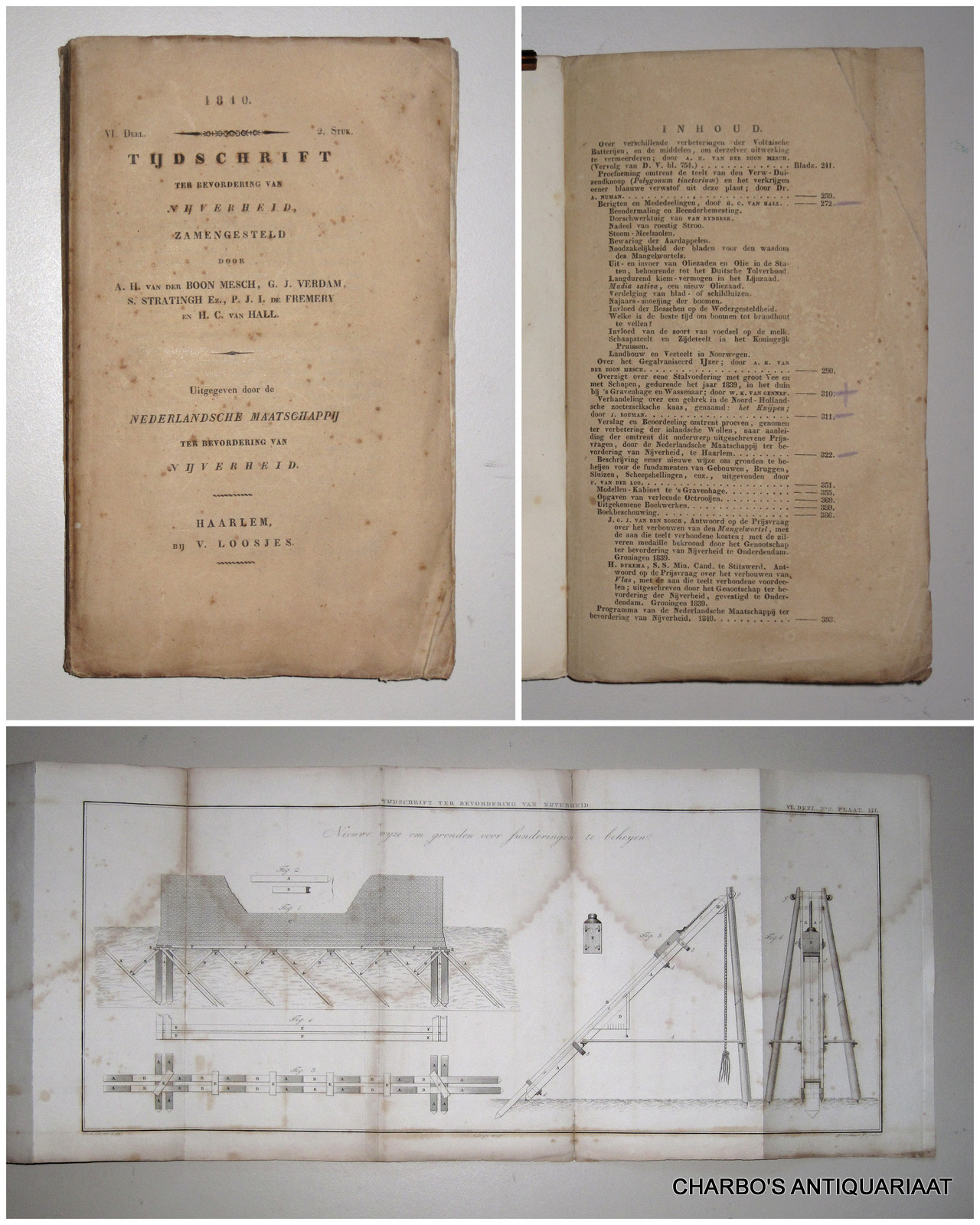 BOON MESCH, A.H. VAN DER (et al), -  Tijdschrift ter bevordering van nijverheid. VI. deel, 2. stuk. 1840. Uitgegeven door de Nederlandsche Maatschappij ter Bevordering van Nijverheid.