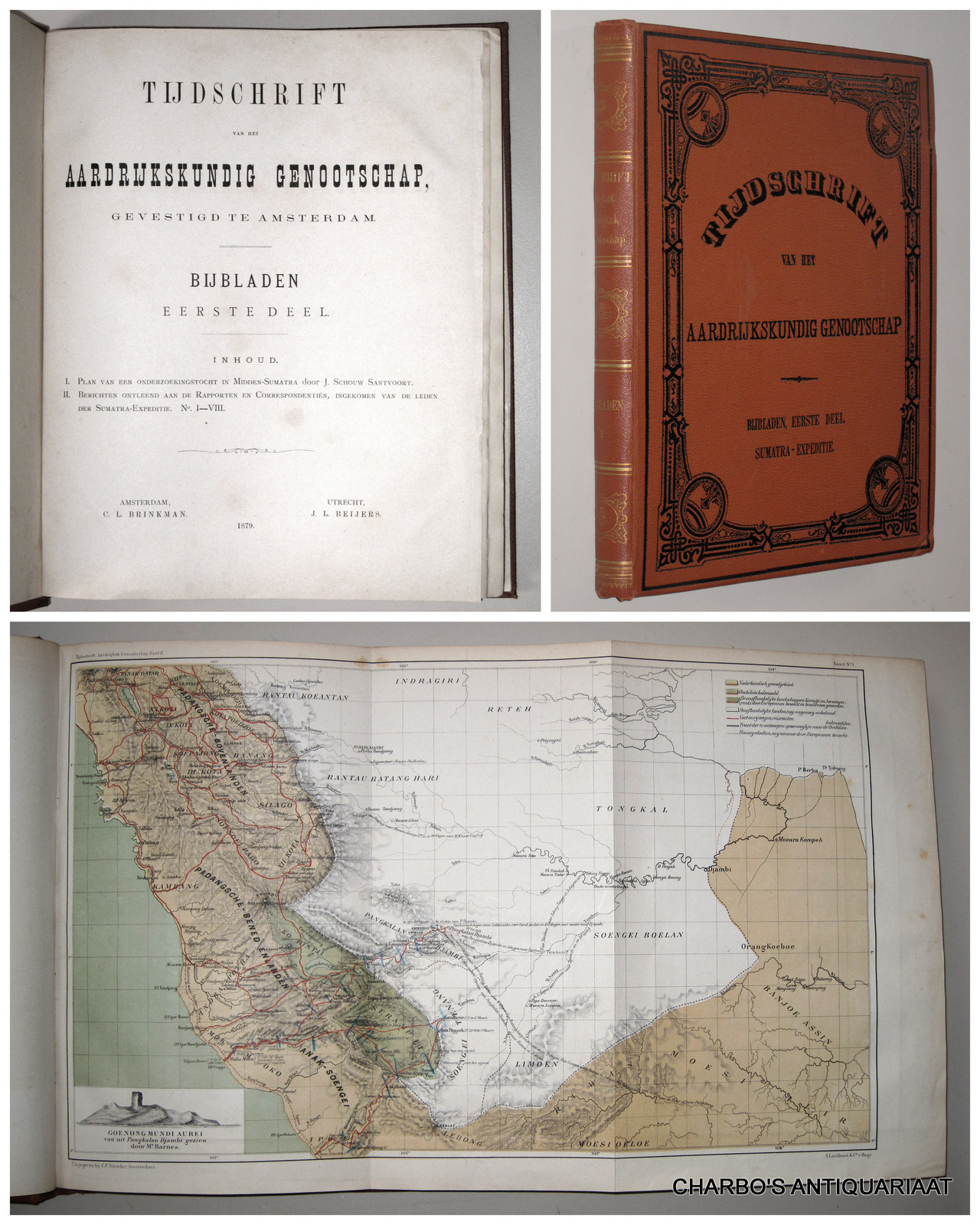 SCHOUW SANTVOORT, J., -  Plan van een onderzoekingstocht in  Midden Sumatra. &  Berichten ontleend aan de rapporten en correspondentin ingekomen van de leden der Sumatra-expeditie.