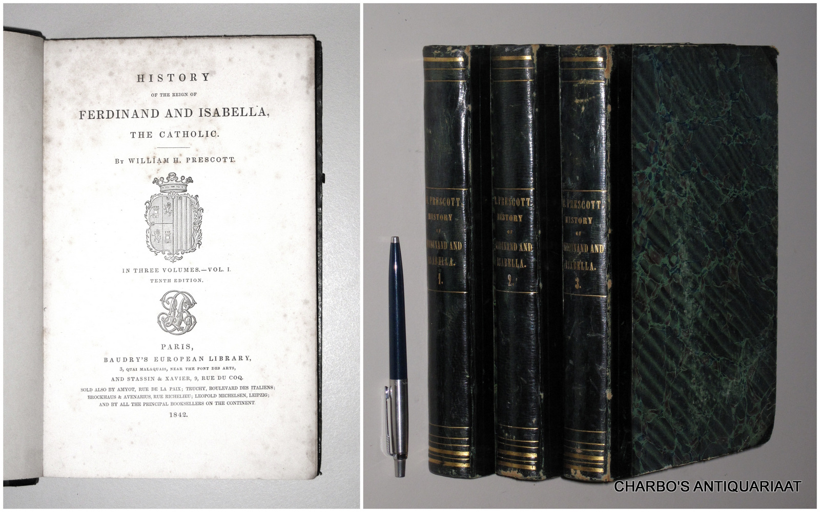 PRESCOTT, WILLIAM H., -  History of the reign of Ferdinand and Isabella, the Catholic. (3 vol. set).
