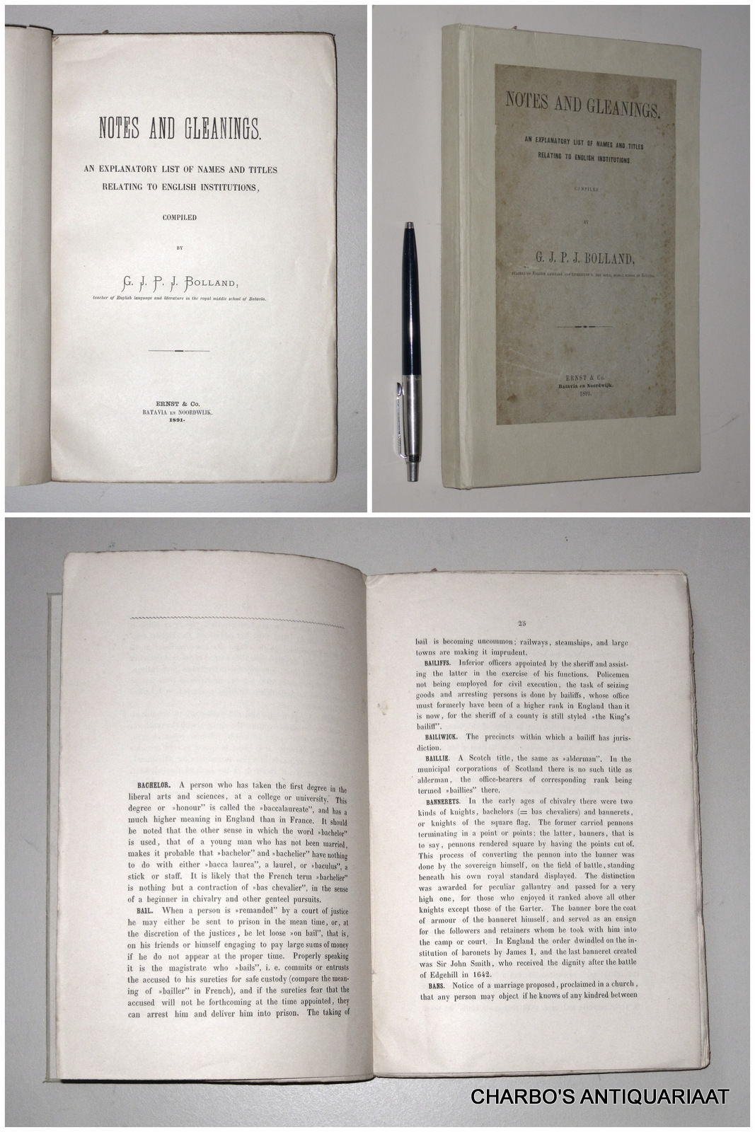 BOLLAND, G.J.P.J. (compiler), -  Notes and gleanings: An explanatory list of names and titles relating to English institutions.