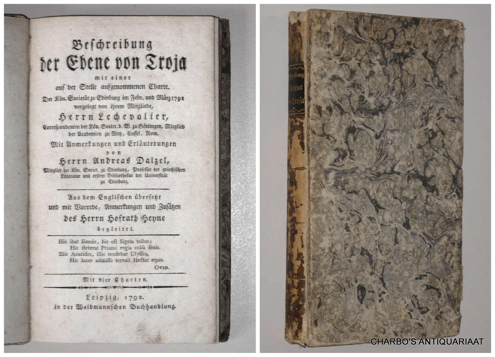 LECHEVALIER, [J.B.], -  Beschreibung der Ebene von Troja. Mit Anmerkungen und Erluterungen von Andreas Dalzel. Aus dem Englischen bersetzt und mit Vorrede, Anmerkungen und Zustzen des Herrn Hofrath Heyne begleitet.