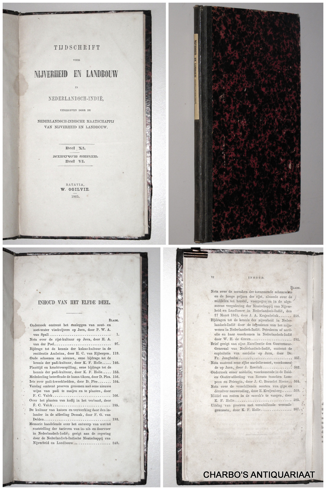 NEDERLANDSCH-INDISCHE MAATSCHAPPIJ VAN NIJVERHEID EN LANDBOUW, -  Tijdschrift voor nijverheid en landbouw in Nederlandsch-Indi. Deel XI, nieuwe serie deel VI.