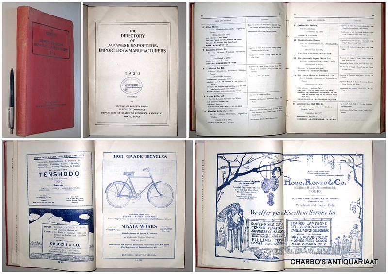N/A, -  Directory of Japanese exporters, importers & manufacturers 1926. Compiled by Section of Foreign Trade, Bureau of Commerce, Department of State for Commerce & Industry.