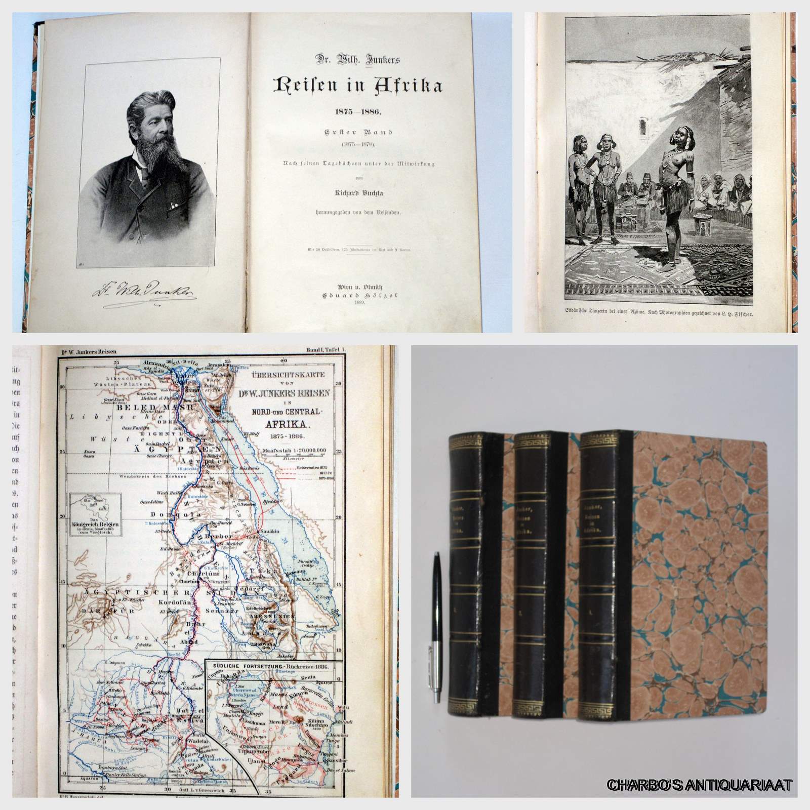 JUNKERS, WILHELM, -  Reisen in Afrika 1875-1886. Nach seinen Tagebchern unter Mitwirkung von R. Buchta. (3 vol. set).