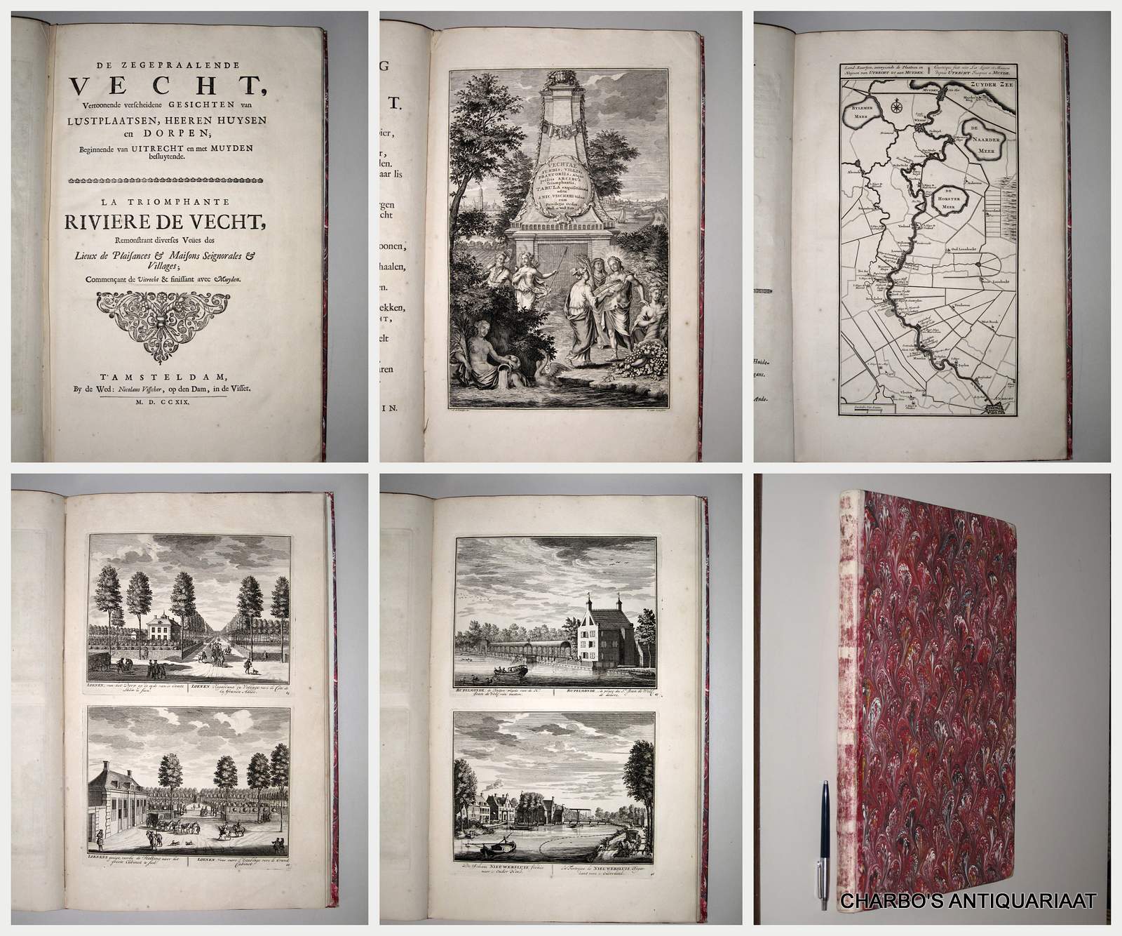 STOOPENDAAL, DANIEL & BRUIN, CLAAS, -  De zegepraalende Vecht, vertoonende verscheidene gesichten van lustplaatsen, heeren huysen en dorpen, beginnende van Uitrecht en met Muyden besluytende. La triomphante riviere de Vecht, remonstrant diverses vees des lieux de plaisances (...).