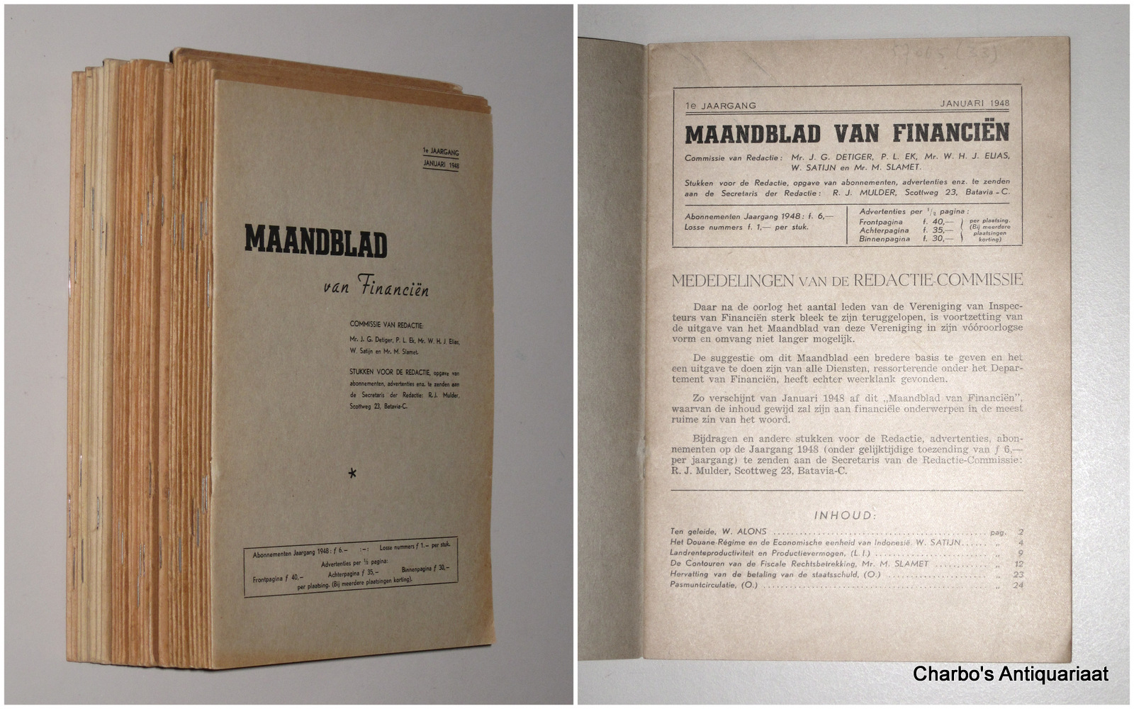 DETIGER, J.G. (et al, red.), -  Maandblad van Financin. 1e jaargang 1948: Jan, Feb., Nov., Dec.; 2e jaargang 1949: Mrt. t/m Dec.; 3e jaargang 1950: Jan. t/m Dec.; 4e jaargang 1951: Jan./Feb. t/m Juli/Aug.; 5e jaargang 1952: Jan./Feb., Mei/Juni, Sep/Oct., Nov./Dec.