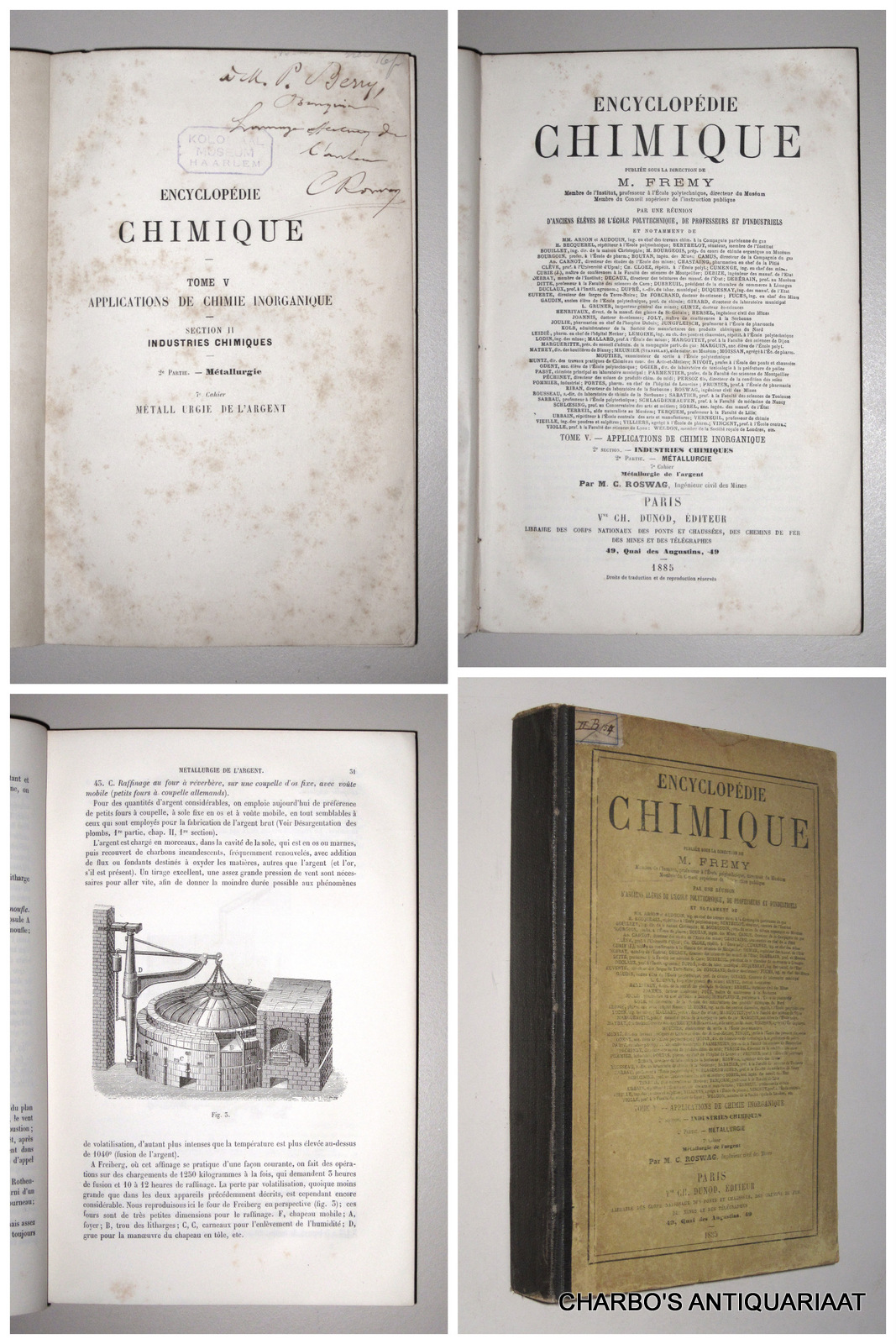 ROSWAG, C. (FREMY, M., ed.), -  Encyclopdie chimique, tome V, section II, 2e partie, 7e cahier: Mtallurgie de l'argent.