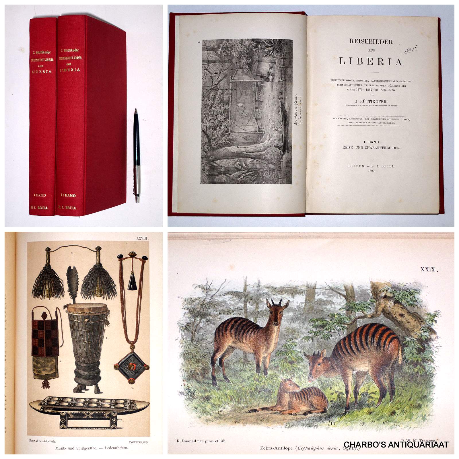 BTTIKOFER, J., -  Reisebilder aus Liberia. Resultate geographischer, naturwissenschaftlicher und ethnographischer Untersuchungen whrend der Jahre 1879-1882 und 1886-1887. (2 vol. set in 1st ed.).