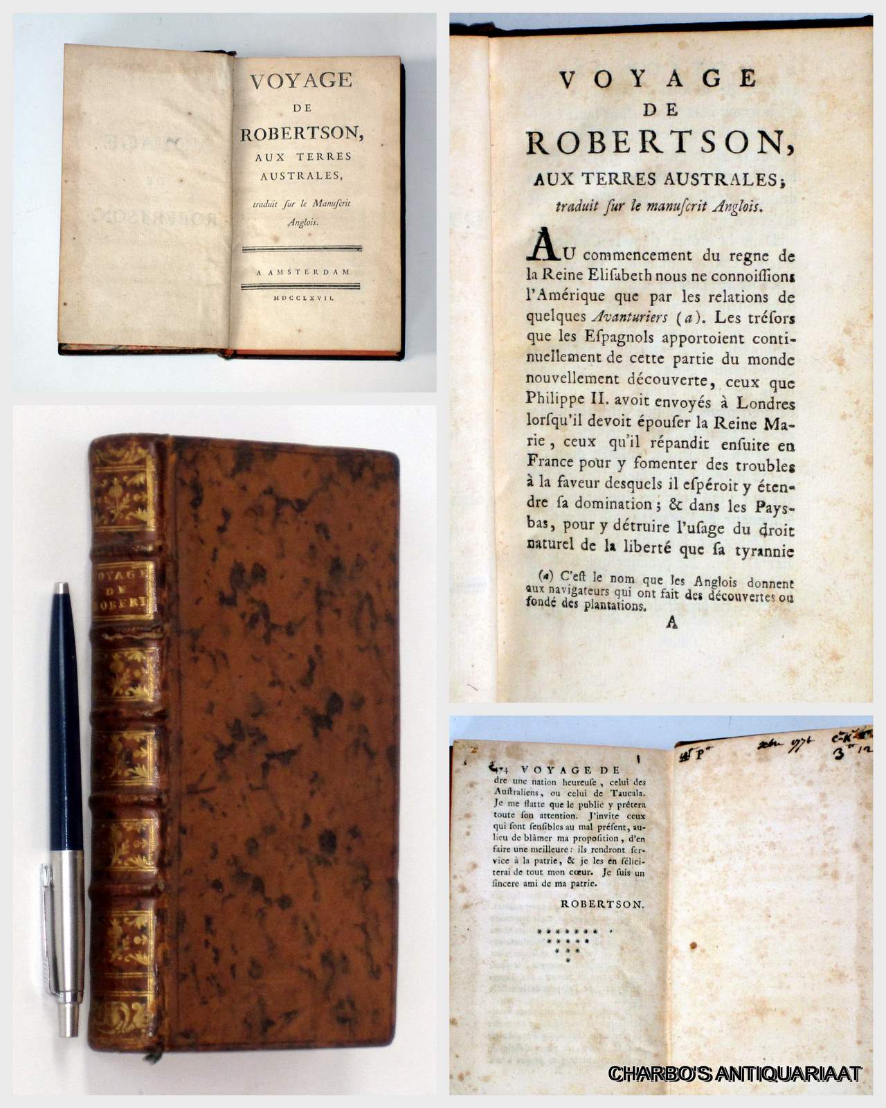 ANON., -  Voyage de Robertson, aux Terres Australes, traduit sur le manuscrit Anglois.