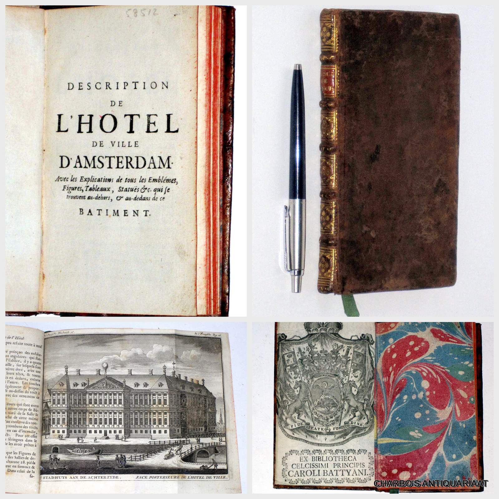 AMSTERDAM. -  Description de l'htel de ville d'Amsterdam, avec les explications de tous les emblmes, figures, tableaux, status &c qui se trouvent au-dehors, et au-dedans de ce btiment.