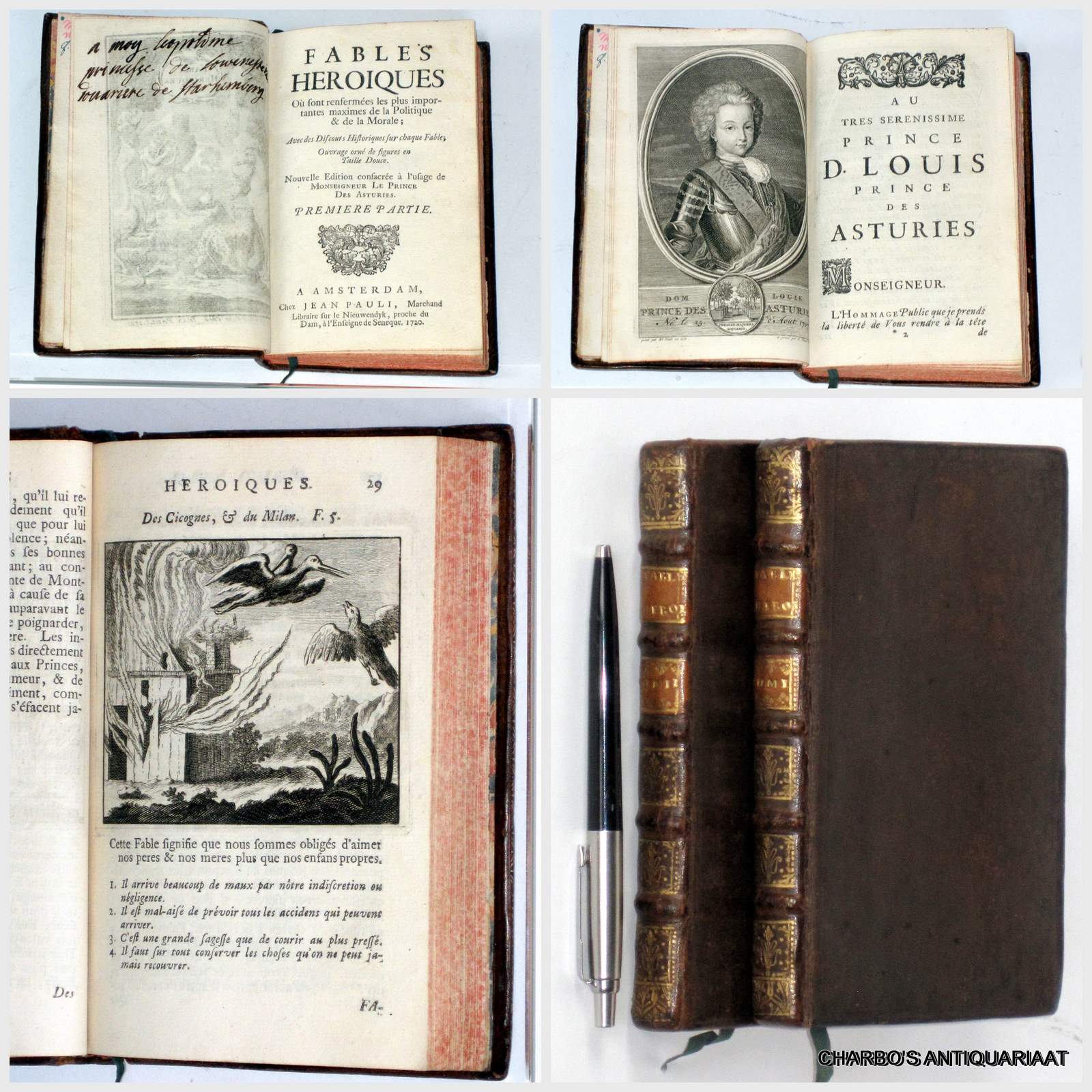 AUDIN (anonymously publ.), -  Fables heroiques, o sont renfermes les plus importantes maximes de la politique & de la morale; avec des discours historiques sur chaque fable. (2 vols.).