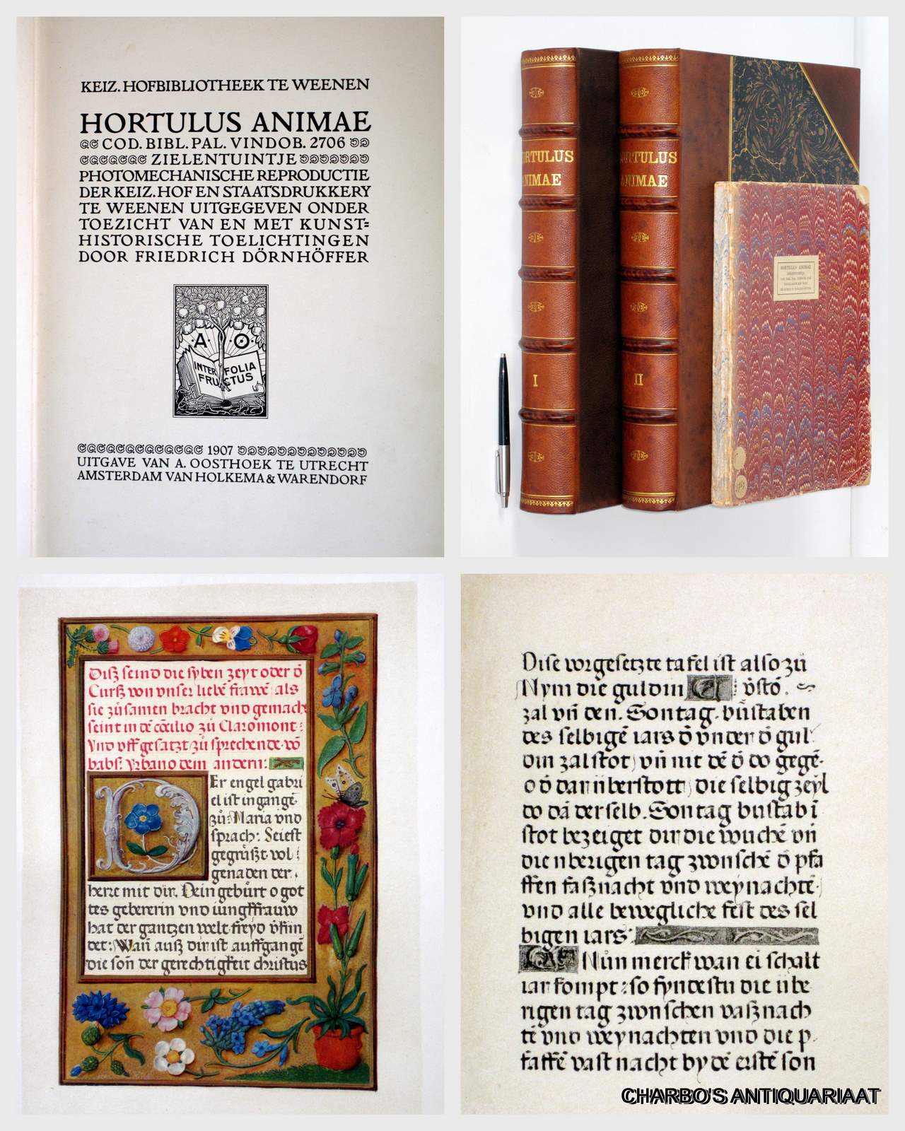 DRNHFFER, FRIEDRICH (ed.), -  Hortulus animae. Cod. Bibl. Pal. Vindob. 2706. Zielentuintje. Photomechanische reproductie der Keiz. Hof en Staatsdrukkery te Weenen uitgegeven onder toezicht van en met kunsthistorische toelichtingen door Friedrich Drnhffer.