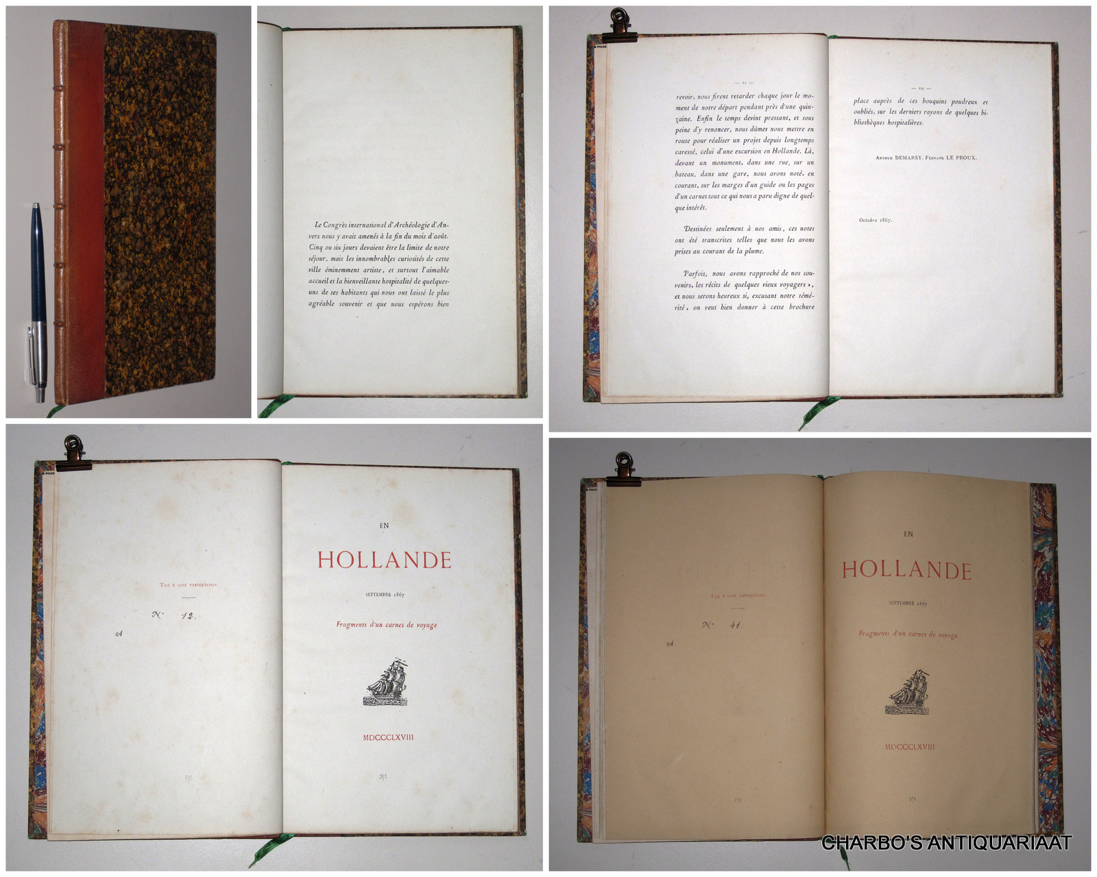 DEMARSY [DE MARSY], ARTHUR & LE PROUX, FERNAND, -  En Hollande, Septembre 1867. Fragments d'un cornet de voyage.