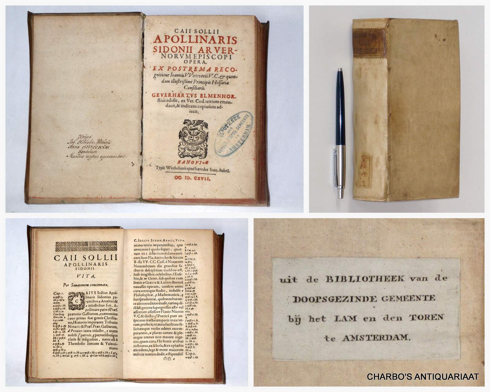 APOLLINARIS SIDONIUS, CAIUS SOLLIUS (ELMENHORST, GERHARD, ed.), -  Opera. Ex postrema recognitione Joannis Wowerii (...) Geverhartus Elmenhorstius edidit, ex vet. cod. textum emendavit, & indicem copiosum adiecit.