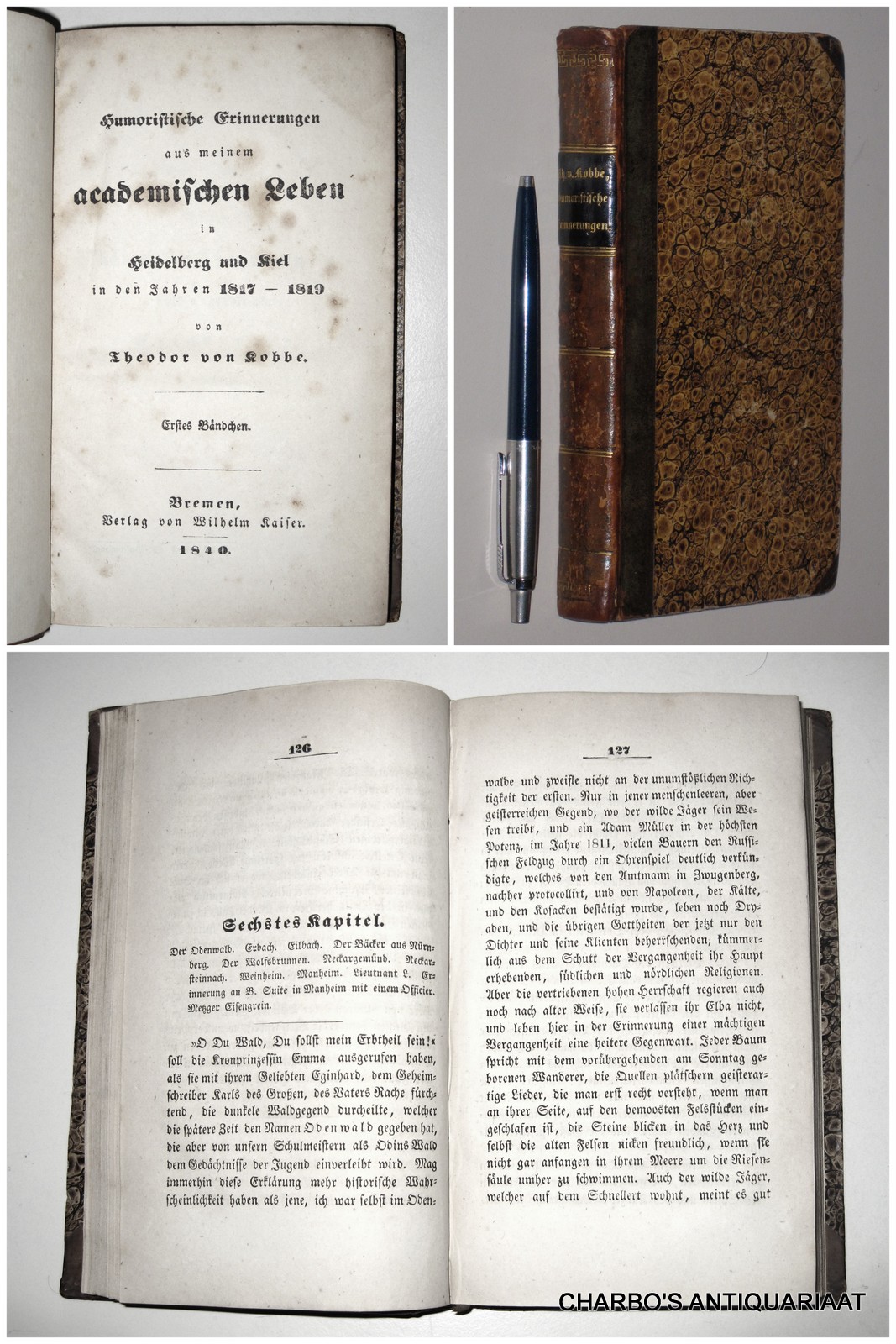 KOBBE, THEODOR VON, -  Humoristische Erinnerungen aus meinem academischen Leben in Heidelberg und Kiel in den Jahren 1817-1819.