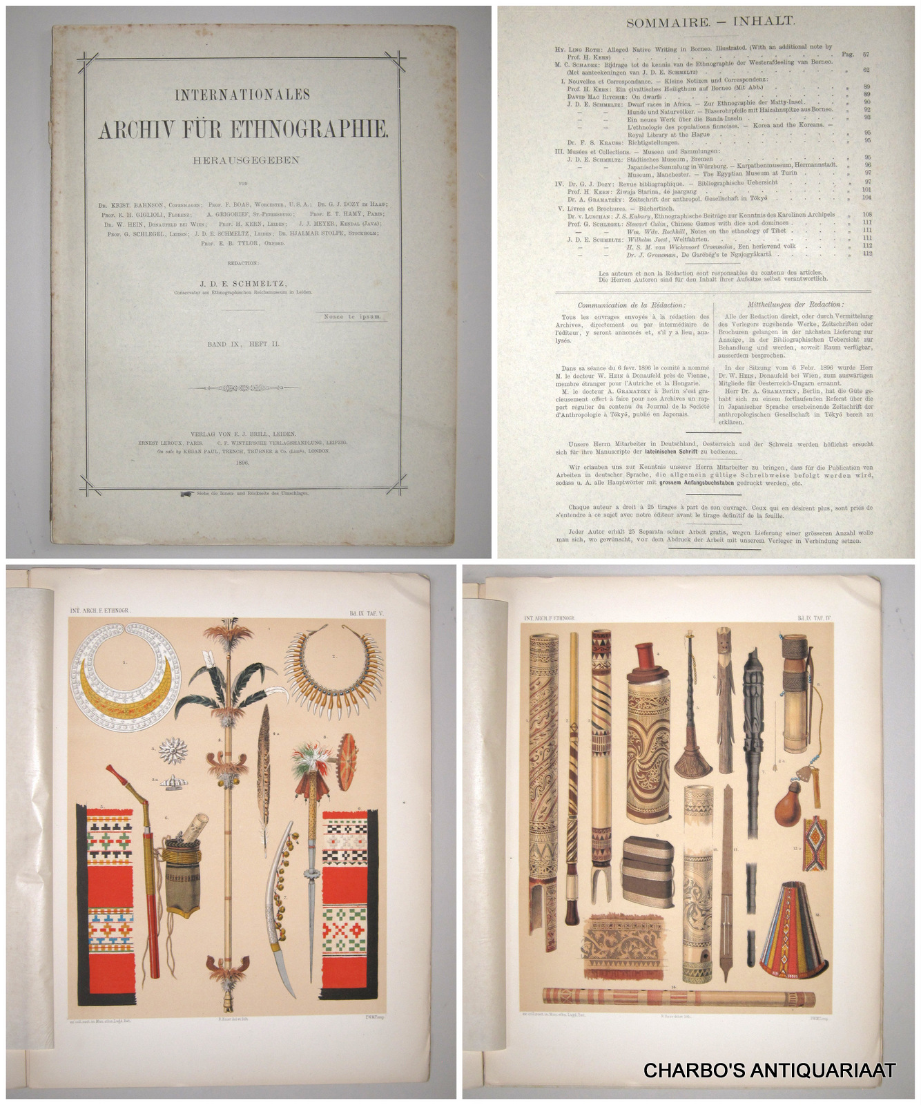 SCHMELTZ, J.D.E. (ed.), -  Internationales Archiv fr Ethnographie. Contributions by Hy. Ling Roth & M.C. Schadee.