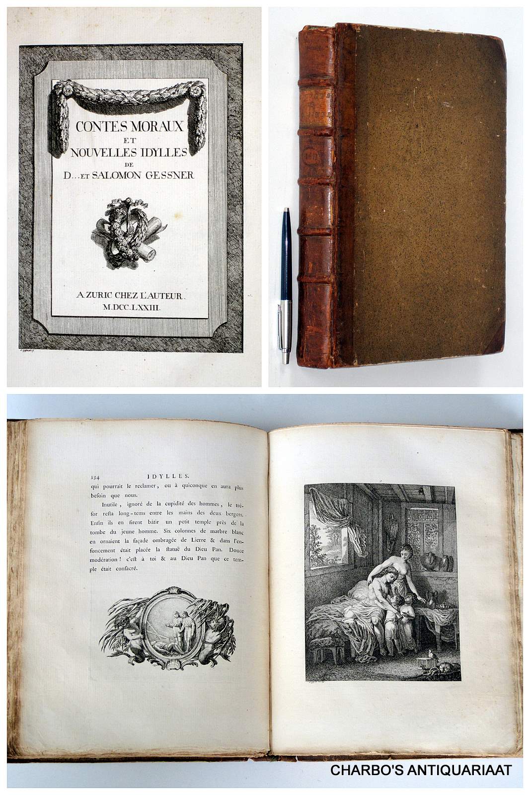 GESSNER, SALOMON, -  Oeuvres de Salomon Gessner traduits de l'allemand [par Huber]: Contes moraux et nouvelles idylles (suivi de Posies meles & Le premier navigateur).