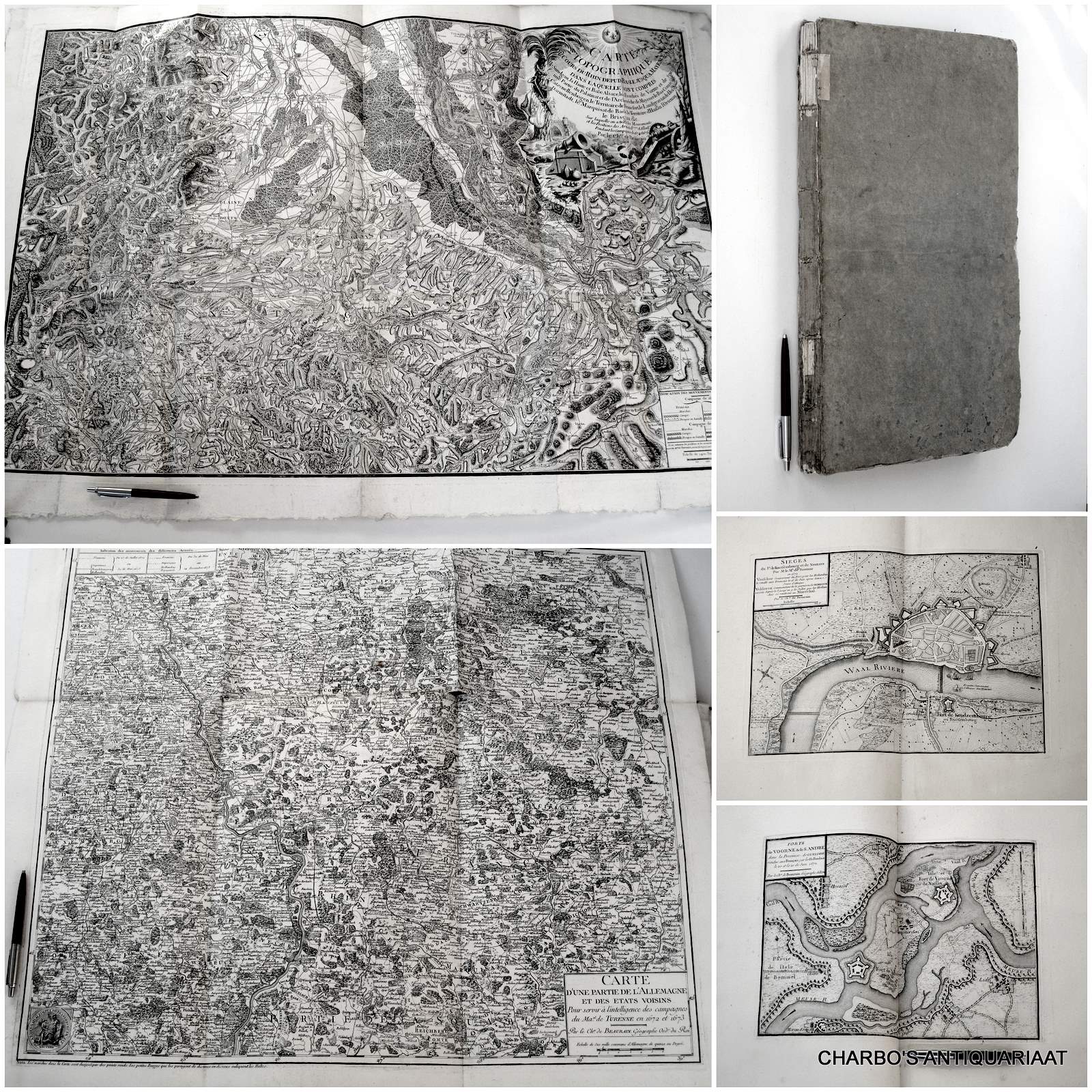 BEAURIN, JEAN DE, -  Histoire des quatre dernires campagnes du marchal de Turenne en 1672-1673-1674 et 1675, enrichie de cartes et de plans topographiques, ddie et prsente au Roi. (Atlas vol. only).
