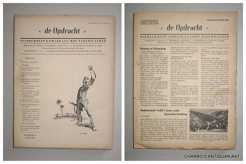 CRANS, M. (et al, red..), -  De Opdracht. Tijdschrift gewijd aan het Nieuwe Indi,  Nos. 14 t/m 46, 14 Juli 1945 - Feb. 1947 + Informatienummer 4 van 22 Juni 1945 & Informatienummer 13 van 9 Juni 1945.