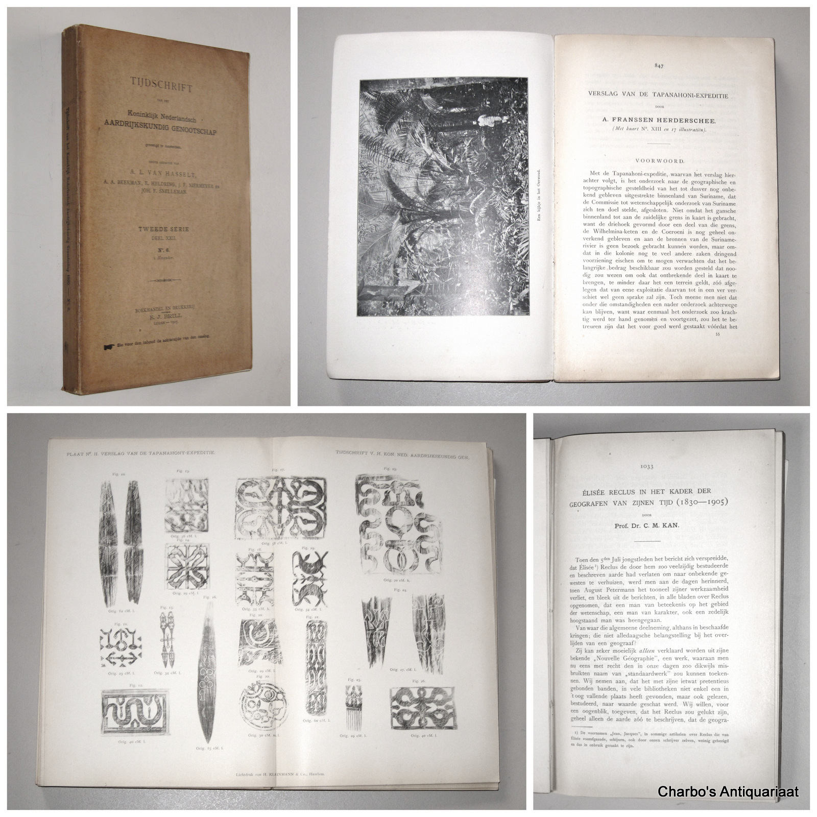 FRANSSEN HERDERSCHEE, A., -  Verslag van de Tapanahoni-expeditie. (Meegebonden:) C.M. KAN, Elise Reclus in het kader der geografen van zijnen tijd (1830-1905) en enkele kleinere artikelen.