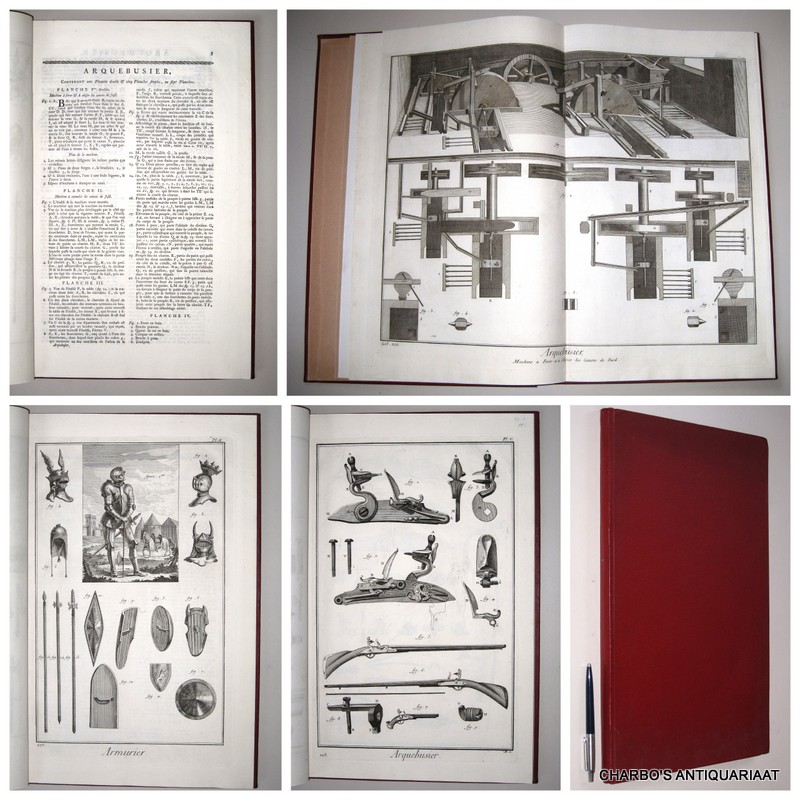 DIDEROT & D'ALEMBERT, -  Armurier (2 planches), Arquebusier (6 planches), Art militaire (38 planches), Artificier (7 planches).