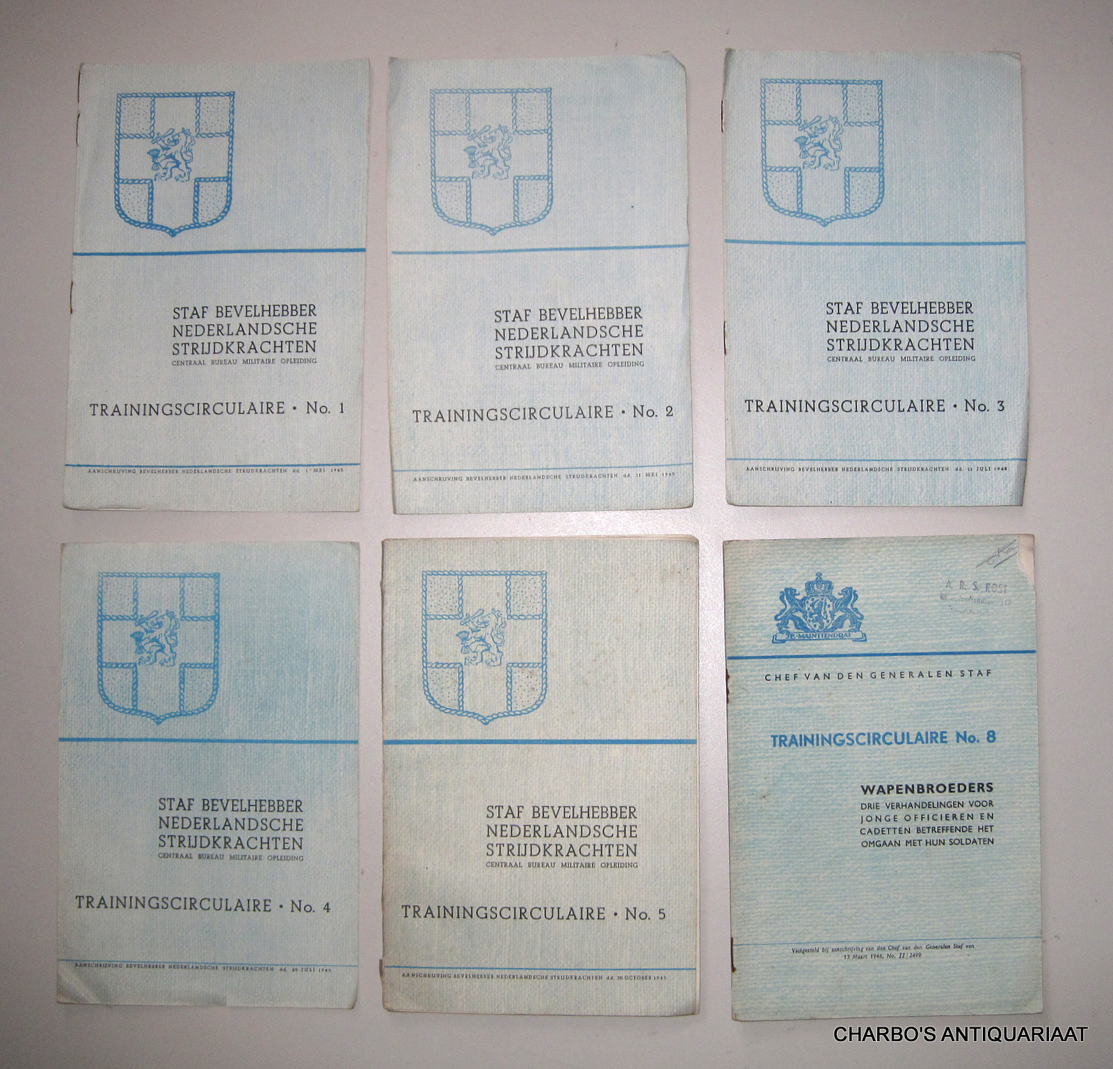 STAF BEVELHEBBER NEDERLANDSCHE STRIJDKRACHTEN, -  Trainingscirculaires Nos. 1, 2, 3, 4, 5, 8.