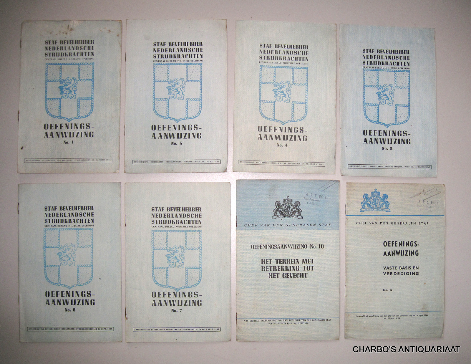 STAF BEVELHEBBER NEDERLANDSCHE STRIJDKRACHTEN, -  Oefeningsaanwijzing Nos. 1, 3, 4, 5, 6, 7, 10, 12.