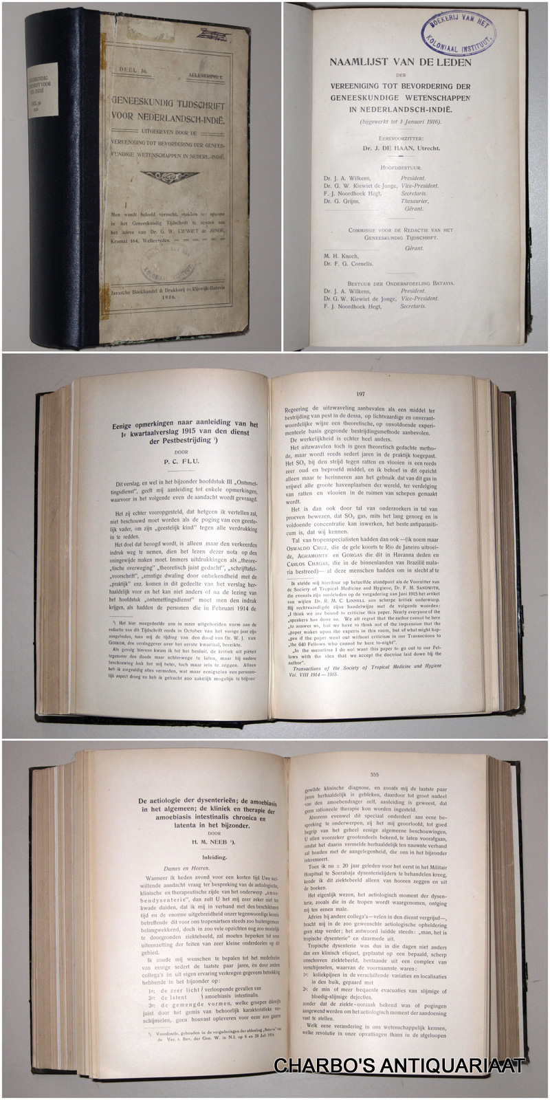 VARIOUS AUTHORS, -  Geneeskundig tijdschrift voor Nederlandsch-Indi. Deel 56. Uitgegeven door de Vereeniging tot bevordering der geneeskundige wetenschappen in Nederl.-Indi.