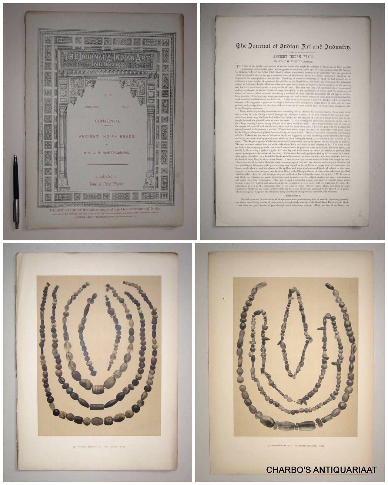 RIVETT-CARNAC, J.H., -  Ancient Indian beads.