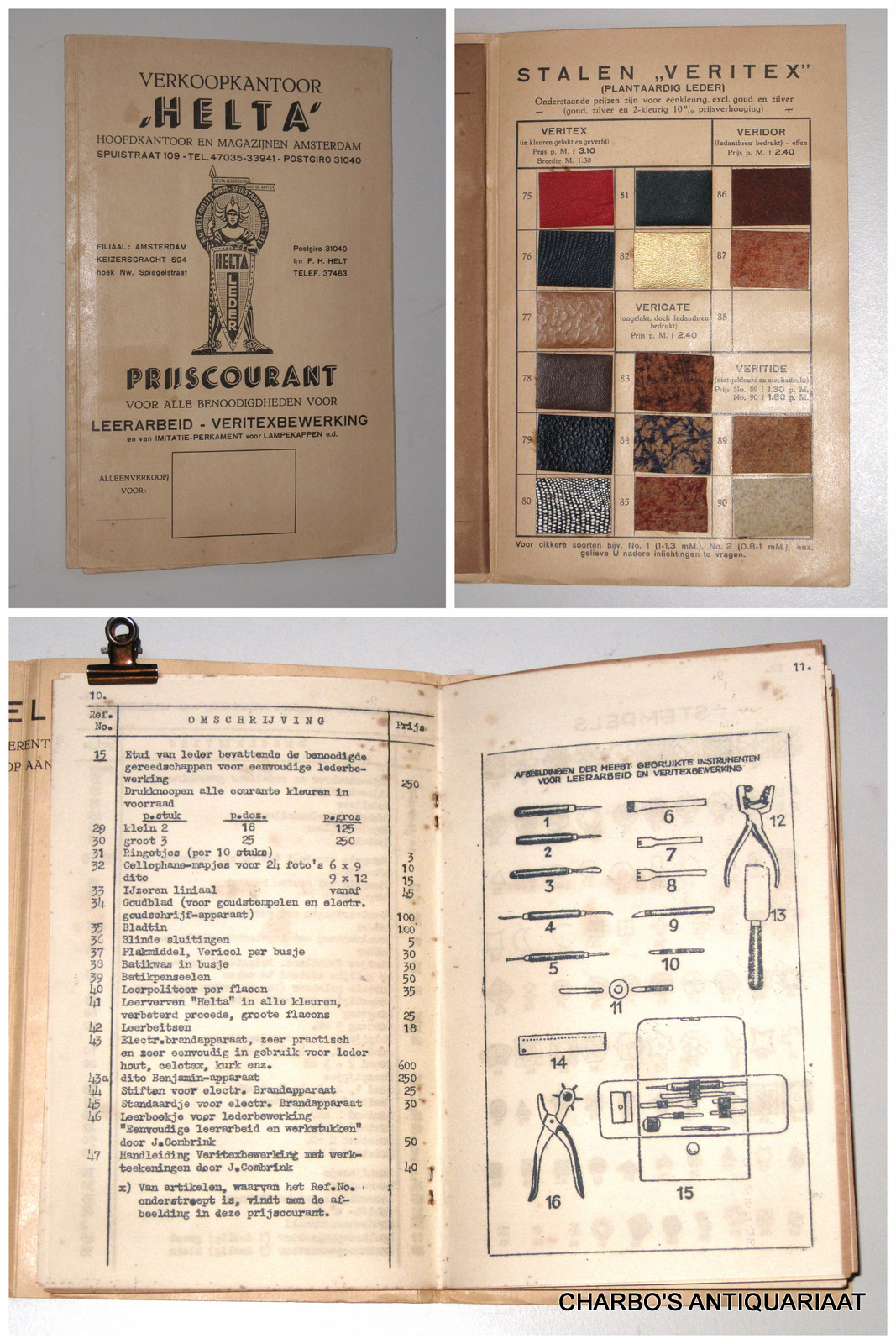 HELTA, VERKOOPKANTOOR, -  Prijscourant voor alle benoodigdheden voor leerarbeid - veritexbewerking en van imitatie-perkament voor lampekappen e.d.