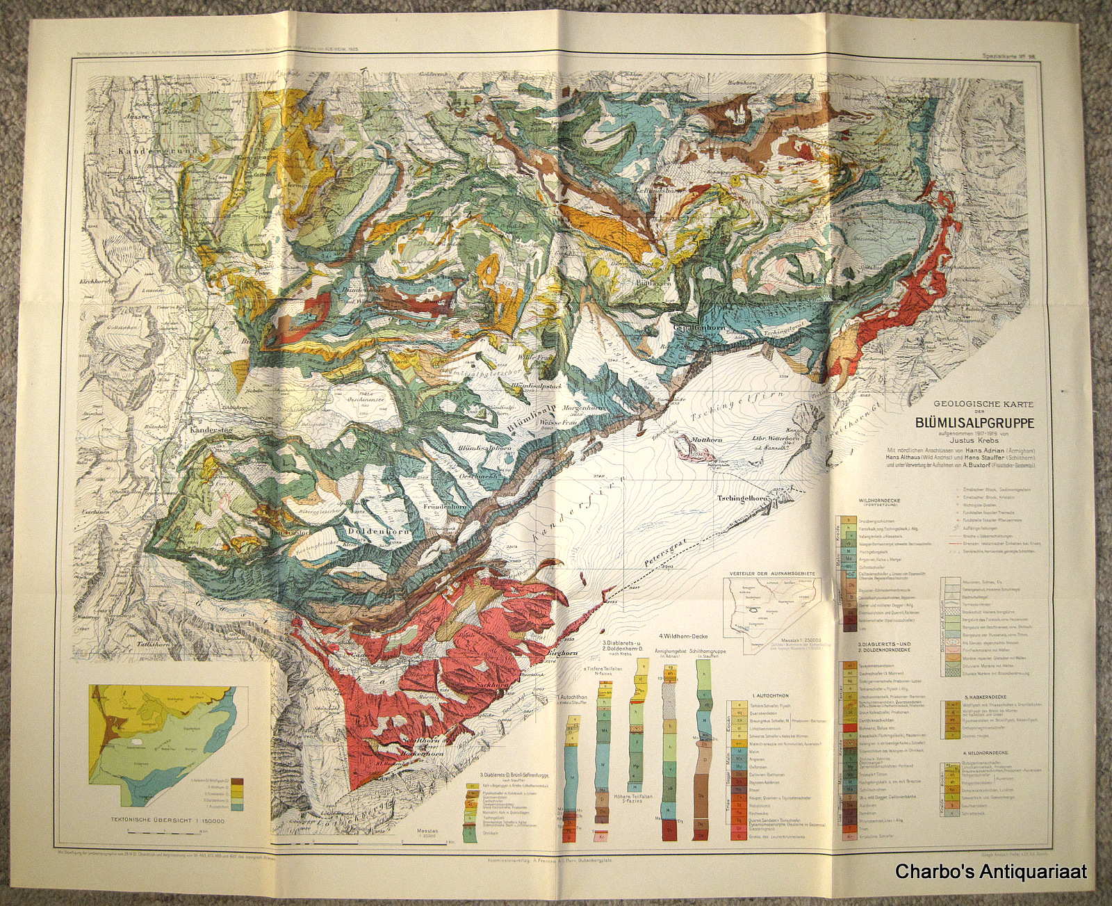 KREBS, JUSTUS, -  Geologische Karte der Blmlisalpgruppe, aufgenommen 1917-1919. Masstab 1:25.000.