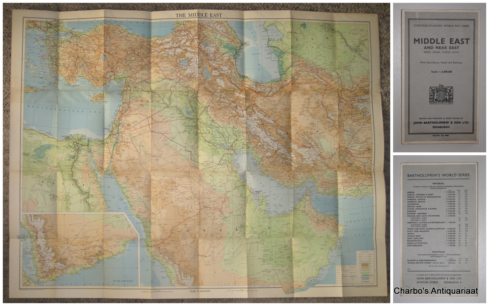 BARTHOLOMEW, -  Middle East and Near East: Persia, Arabia, Turkey, Egypt. With boundaries, roads and railways. Scale 1:4,000,000.