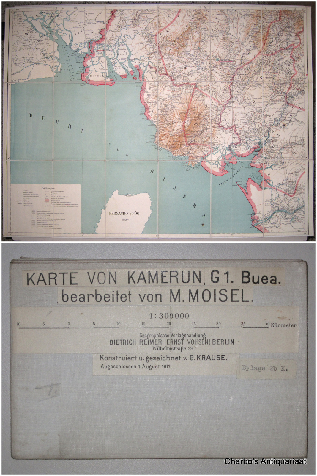 MOISEL, M. & KRAUSE, G., -  Karte von Kamerun, G1. Buea. 1:300000. Bearbeitet von M. Moisel. Konstruiert u. gezeichnet v. G. Krause.