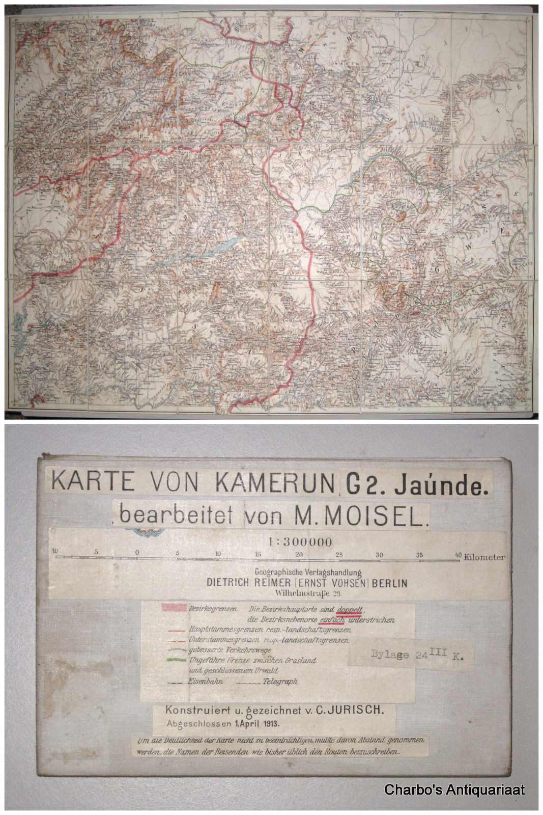 KRAUSE, G. & JURISCH, C., -  Karte von Kamerun, G2. Jande. 1:300000. Bearbeitet von M. Moisel. Konstruiert u. gezeichnet v. C. Jurisch.