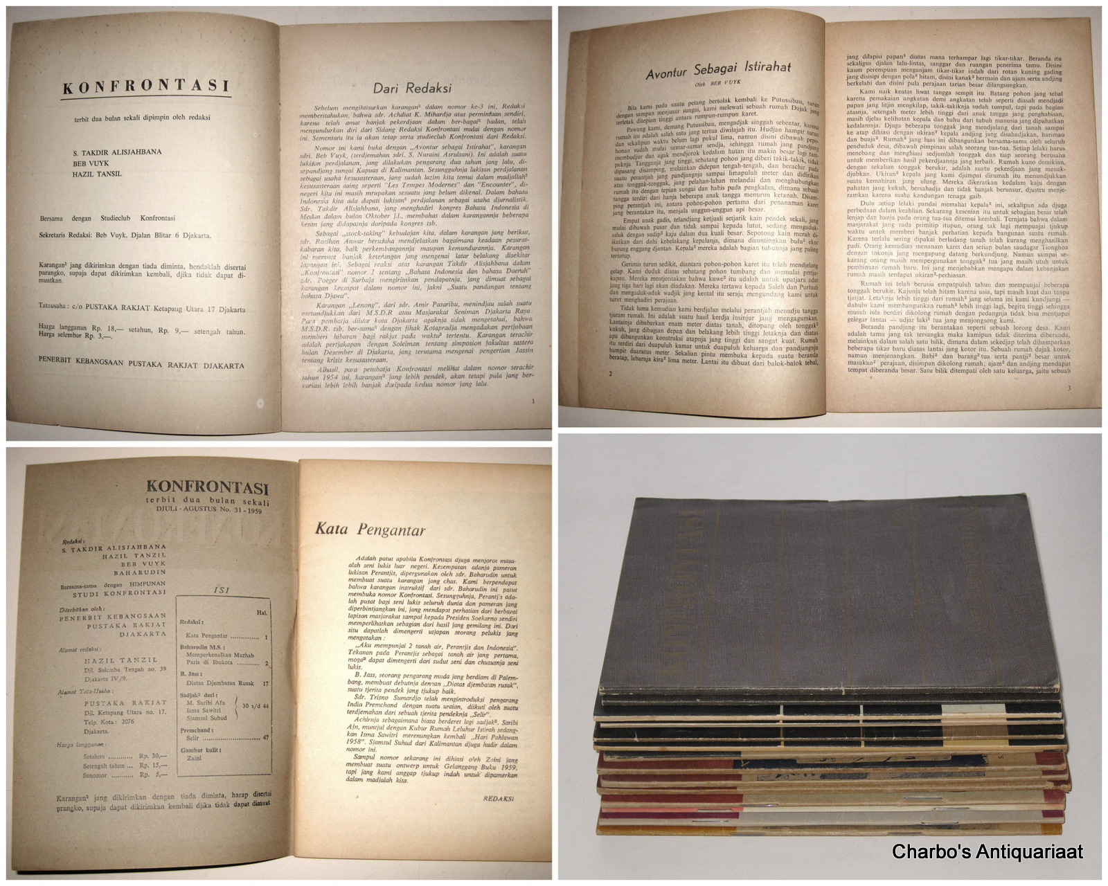 VUYK, BEP (et al, eds.), -  Konfrontasi, terbit dua bulan sekali. Nos. 2-7 + 11-14 + 25 + 28 + 30 + 31, Sept/Okt. 1954 - Djuli/Aug. 1959.